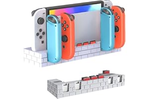 AriKroii Chargeur pour Compatible avec Joy Con pour Switch/OLED Model avec Fente pour Carte de Jeu, 4 en 1 Support de Station de Charge pour Manettes avec LED Indicateur(Blanc)