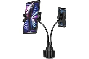 Oilcan Tablet Car Cup Holder Mount, Double Arm Tablet Car Cup Stand Cradle with Strong Long Arm Gooseneck for iPad Mini Air Pro, iPhone, Samsung Galaxy Tab, Lenovo, Huawei (4-12.9 inch)