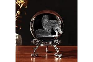 GINSSO 3D Wolf Crystal Ball with Stand Paperweights Healing Ball, Wolf Gifts for Men Husband Family, Wolf Decor for Room Office, Paperweight Art Glass Decorative, Ideal Gifts for Christmas Birthday (60mm)