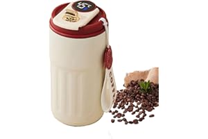 Unicblend Termo Cafe, Acero Inoxidable con Pantalla Inteligente Indicador de Temperatura, 460ML, Doble Sistema Antifugas, Taza Termo Para Llevar Café o Infusiones (CREAM&RED)