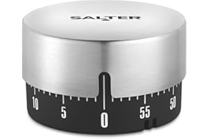 Salter Mechaniczny timer – 60-minutowy timer, bez baterii, znaczniki odliczania, stal nierdzewna, minutnik do jajek, minutnik kuchenny, idealny do pieczenia/gotowania, nowoczesny design SA00627FEU7