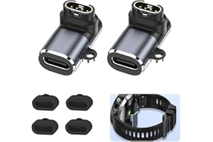 MEUKCEZ Zestaw 2 adapterów ładowarki do zegarków USB-C do zegarków, złącze żeńskie do męskiego Garmin kompatybilne z Garmin Fenix 7/7S/7X/6/6X/6S i innymi, w zestawie wtyczka 4 Dust Plug, kątowa konstrukcja