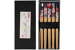 NUOSHEN Essstäbchen, 5 Paar Japanisch Chopsticks Stäbchen Zum Essen Sushi Stäbchen Bambus Essstäbchen Spülmaschinenfest mit Luxuriöser Schwarz Handgemachte Weihnachtsgeschenke