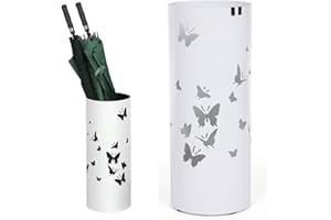 Bakaji Schirmständer Regenschirmständer Metall Weiß Mit Wasserauffangschale Haken Für Regenschirm Gehstock