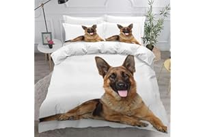 AOYNP German Shepherd Duvet Cover Set 3D Printed Pet Puppy Bedding Set Double for Teenagers Bedroom Comforter Cover Animal Print Soft Microfiber Double Bed Quilt Cover with 2 Pillowcases