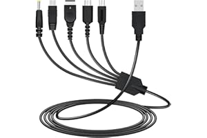 Link-e : Cable Chargeur USB 5 en 1 Compatible avec Console de Jeu Nintendo 3DS, New 3DS, 3DS XL, 2DS, DSI, DSI XL, Gameboy Advance GBA SP, DS Lite, DS, Manette Wii-U et SONY PSP 1000/2000/3000