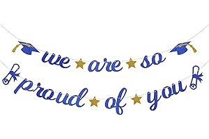 Pargleev Blue Glitter "We Are So Proud of You" Banner, 2025 2026 Graduation Congratulations Gift & Party Decorations for High School College