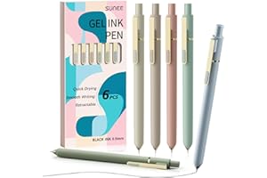 SUNEE Gelstifte, 6 x schnell trocknende schwarze Tinte, 0,5 mm feine Spitze, schreibglatte Premium-Gelstifte für Schule, Büro, Zuhause, Zeichne - Morandi