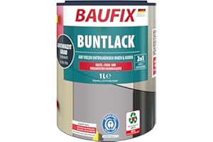 BAUFIX Buntlack anthrazit, seidenmatt, 1 Liter, Lackfarbe, wasserverdünnbar, für innen & außen, geeignet für Holz/Zink/Beton/Eisen/Mauerwerk