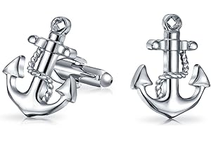 BLING JEWELRY Yacht Boater Sailor Nautical Cuerda Y Ancla Gemelos Para Camisa De Hombre Ejecutivos Bisagra De Bala Parte Posterior Acero Inoxidable