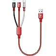 ASICEN Multi Charger Cable, [35CM] Micro USB Charger, 3 in 1 USB Multi Charger Cable, Short Phone Charging Cable with iP/Type C/Micro USB for iPhone 16/15/14/13/12/Android Galaxy/Pixel/LG/Tablets-Red