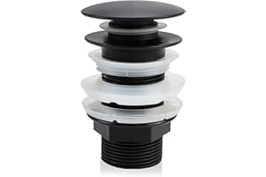 MSMXCS Click Clack Basin Waste Unslotted,Pop up Sink Plug Replacement Matt Black Click Clack Sprung Plug Without Overflow Bathroom Sink Waste Pop up Basin Waste Standard G 1 1/4" BSP Connection