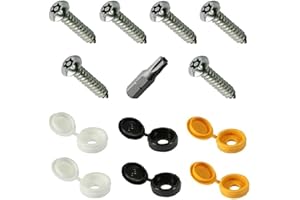 RADSO® Number Plate Anti-Theft Security Screws Cover Kit with Torx Security Bit - 13 Pieces set - Includes Black, White and Yellow Plastic Hinged Caps