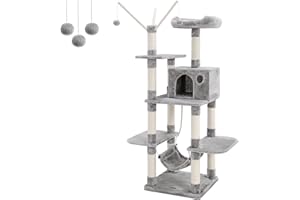 FEANDREA Cat Tree, Cat Condo with Hammock, Perch, Cat Tower, Light Grey PCT86W
