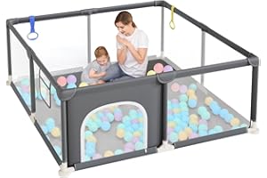 Dripex Box Bambini 124x124 cm, Recinto per Bambini, Box Neonato, Recinto Neonato con Rete Traspirante, Tessuto 210D Oxford, 2 Pezzi Anelli, Grigio scuro