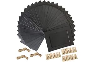ENENES Marco de fotos 4x6 Marcos de fotos de papel Kraft 30 PCS Marcos de fotos de cartulina DIY con clips de madera y hilo de yute (negro)