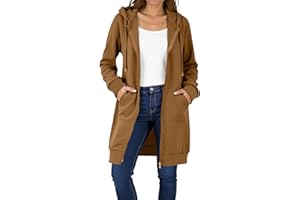 EMATOP Lang Sweatjacke Damen Langarm Leicht Hoodie Jacke Elegant Einfarbig Kapuzenjacke Zipper Übergangsjacke mit Kapuze Sweatshirt Casual Baumwolle Sportjacke Bequem Locker Fleecejacke Winter