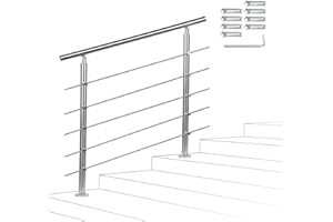 Sonnewelt Pasamanos escalera acero inox 80*4.2*106.5cm,5 barras,barandilla con kit de instalación,para Exteriores Ático Barandas para Ancianos y niños