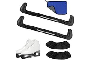 PUASOK Coprilama Pattini Ghiaccio Bianchi, Set 5 Pezzi con Protezioni Regolabili, Coprilama Elastici e Asciugamano, Adatti per Pattini Artistici, Hockey e Sport Invernali