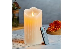 LONKENN Candele LED, Flickering Flameless LED Candele, Candele a Batteria, con Telecomando a 10 Tasti, Fiamma danzante, con Gocce di cera, Realizzato in Vera Paraffina, Funzione Timer 24 ore-12.5cm Ivory