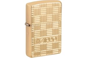 ‎ZIPPO Zippo Zapalniczka Sztormowa, Motyw Splotu Wiklinowego Kosza, Mosiądz Polerowany na Optymalny Połysk, Głęboki Grawerunek, z Możliwością Napełniania, Wielokrotnego Użytku, Made in USA