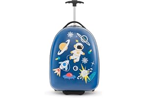 Maxmass 16’’ Kids Suitcase, Hard Shell Children Luggage with 2-Level Aluminum Handle, 2 Smooth Wheels & Freestanding Stopper, Boys Girls Trolley Case for Travel School Trip (Blue)