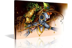 TISHIRON Images indiennes pour chambre à coucher, Lord Krishna,Décoration murale religieuse pour mur, œuvre hindouisme, divinité,1 panneau,Décoration d'intérieur encadrée prête à accrocher,40.6x61 cm (lxH)
