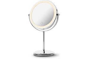 medisana CM 844 Lusterko kosmetyczne z powiększeniem, lusterko do makijażu bezstopniowym oświetleniem LED, bezprzewodowe lusterko z akumulatorem, normalnym odbiciem i 7-krotnym powiększeniem