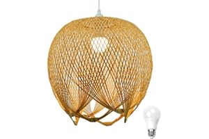 GUANSHAN Lámpara colgante de bambú de tejido creativo Lámpara de techo con pantalla de bambú, lámpara de techo para comedor, restaurante, dormitorio, cafetería, bar, S