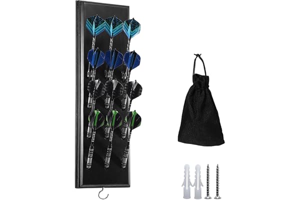 TOATELU Support en bois pour 12 fléchettes - Qualité supérieure - Rangement pratique - Support mural - Compatible avec toutes les cibles de fléchettes (noir)
