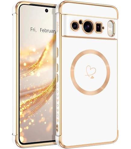 Süße Handyhülle Für Google Pixel 8A – Mit Goldenen Herzen, Weiches Silikon, Stoßfest In Dunkelgrün