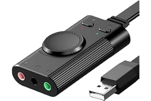 TechRise USB Sound Card, USB to 3.5mm Headphone Audio Interface, USB External Stereo Sound Adapter Splitter Converter with Volume Control for Windows and Mac, Plug and Play