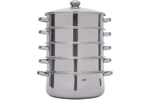FUNYSF 30/28 /26 cm 5-stufiger Dampfgarer Kocher stapelbarer Dampfgarer Edelstahl Glasdeckel Dampfgarer silber (28CM)