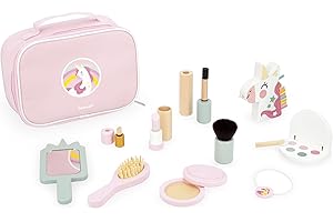 Janod - Malette Beauté - Thème Licorne - 10 Accessoires Fournies - Jouets de Maquillage en Bois FSC - Kits Jouets Cosmétiques - Dès 3 Ans - J06465, Rose