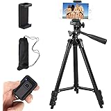 Phone Tripod, 42 Inch 106cm Aluminum Lightweight Extendable Tripod Stand with Holder Mount and Bluetooth Wireless Remote Shut