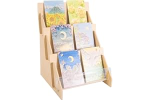 SSYYGET Greeting Card Display Stand, 3 Tier Postcard Display Stand, Portable Card Display Rack, Wooden Retail Display Holder, Magazine Organizer Rack (3 Tier)