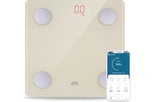 SENSSUN Bascula de Baño Digital Grasa Corporal,Inteligente Báscula Grasa Corporal Bluetooth,Monitores de Composición Corporal, 150kg/330lb 26 * 26cm, Pantalla LED(Blanco crema)