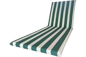 Il Tuo Artigiano Design Coussin imperméable pour chaise longue bandée – 190 x 60 cm polyester hydrofuge – Coussin amovible fabriqué en Italie (blanc et vert)