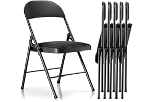 ABSEAD Klappstuhl mit Kissen - Gepolsterte Klappstühle 6er-Set, schwarze Klappstühle aus Metall mit gepolsterten Sitzen für Veranstaltungen, Büros, Hochzeitsfeiern, 150 kg Tragkraft (Schwarz, 6er-Set)
