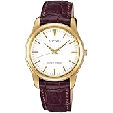 Seiko Selection Erkek Kuvars &Ccedil;ifti, Sarı Altın/Beyaz/Band: Kahverengi (ow Deri), 1, saat
