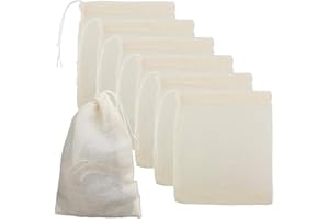 NUOSHEN 50Pcs Sachets en Mousseline de Coton, 8 × 10 CM Sachets Thé Réutilisable Sac de Thé Coton avec Cordon de Serrage pour Thé en Vrac Café Herbes Epices (Blanc)