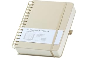 ‎HOMEMARS HOMEMARS Notizbuch A5 Dotted, Bullet Dot Journal, Ringbuch A5,Notizblock Notizbuch Spiralbindung,300 Pages, 100 g/m²,14.8 cm x 21 cm,Elfenbein,Notizblock für Frauen Männer Arbeit Büro,PU Leder