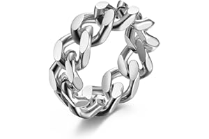 Dsnyu Ring Herren, Fingerring Edelstahl Kette Schlicht Cuban Link Bandring Verlobungsringe 8mm Breit Punk Modeschmuck Größe 49 (15.6)-67 (21.3)