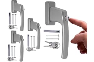 Stahlia Abschließbare Fenstergriffe Aluminium (4 Stück) Silber ergonomisch Druckknöpfe Balkontürgriff Fenstersicherung Fensterbeschläge Fensterschloss