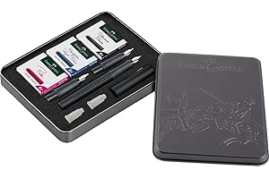FABER-CASTELL 201714 - Set de caligrafía Grip, con pluma estilográfica negra y cartuchos de tinta, ancho de plumín F/1,4/1,8, set de lettering a mano