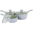 Salter BW09283AR Earth Saucepan Set – 3 Piece Healthy Ceramic Non-Stick Coating, PFAS-Free Induction Cookware, Aluminium Cooking Pots with Lids, Easy Clean, PFOA/PTFE-Free, Stay Cool Handles, Green