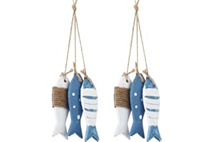 Peces Decorativos de Madera,RoadLoo Adornos de Decoración Peces Estilo Mediterráneo Colgante Pez de Madera Wooden Fish Regalo Náutico Decoración para Colgar Pared Tienda Bar Familiar Playa Náutica (2)