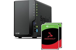 Synology Station de disque NAS DS225+ 2 baies (Intel Celeron J4125 Quad-Core, 2 Go DDR4 SODIMM non ECC, 1 x 2,5 GbE et 1 x port RJ-45 LAN 1 GbE) 16 To avec 2 x 8 To Seagate Ironwolf