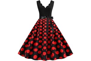 QZQZ Robe Femme Années 50 Vintage Rockabilly Swing à Pois sans Manche Chic Et Glamour Robe Femmes Années 1950 Robe de Cocktail Rétro Plissée Robe de soirée Cocktail