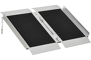 HOMCOM Rampe de fauteuil roulant pliable rampe de chargement 65 x 74 x 5,5 cm en alliage d'aluminium antidérapante, avec poignées, charge max. 272 kg, noir